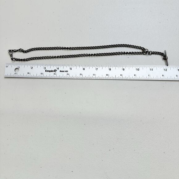 Antique English Sterling Silver Double Albert Watch Chain with 2 Dog Clips 44g - Picture 3 of 4